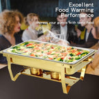 Chafing Dish Buffet Set with Gold Frame, 9 Quart Capacity, 4 Pack, Full Size Chafers