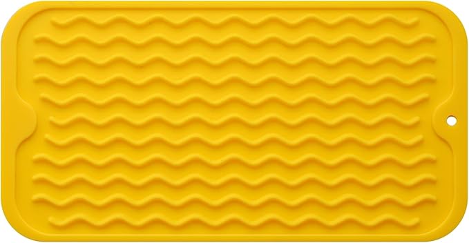 Silicone Dish Drying Mat for Multiple Usage,Easy clean,Eco-friendly,Heat-resistant Silicone Mat for Kitchen Counter or Sink,Refrigerator or Drawer Liner Yellow S 12 inches x 6 inches