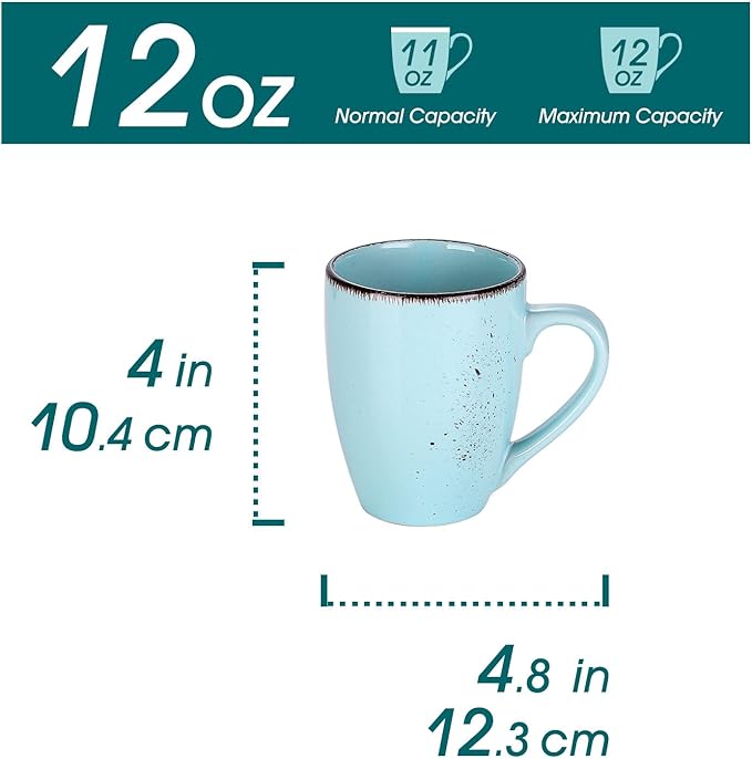 vancasso Navia Coffee Mug Set of 4, Ceramic 12 Oz Coffee Cups for Cappuccino, Latte, Tea, Multi Blue