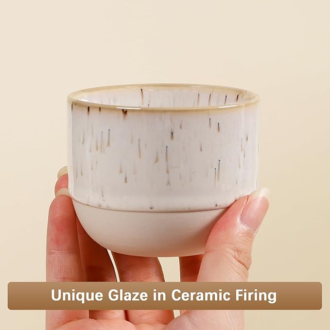 Ceramic Espresso Cups Set of 4, Double Walled Espresso Coffee Mugs for Nespresso Cups, Special glazed Demitasse Cups Expresso Coffee Cup for Espresso Machine (Speckled Off-White)