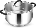 P&P CHEF Stainless Steel Stock Pot, 8 Qt Cooking Soup Pot with Visible Lid for Pasta, Tri-Ply Bottom & Dual Heatproof Handles, For Induction Gas All Stoves, Non-Toxic & Dishwasher Safe