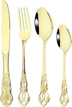 Royal 24-piece Mirror Champagne Gold Silverware Dinnerware, 18/10 Stainless Steel Luxury Flatware Service For 6 Include Knives/Forks/Spoons/Teaspoons, Dishwasher Safe