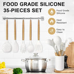 Cooking Utensils Set- 35 PCs Kitchen Utensils with Grater,Tongs, Spoon Spatula &Turner Made of Heat Resistant Food Grade Silicone and Wooden Handles Kitchen Gadgets Tools Set for Cookware