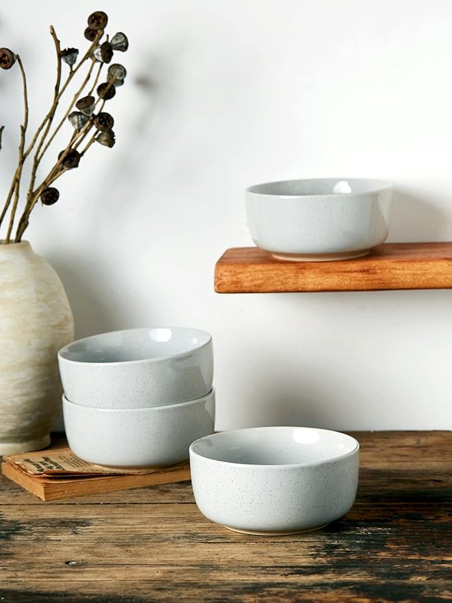 famiware Milkyway Cereal Bowl, Soup Bowls for 4, 25 Ounce Bowls Set for Kitchen, Bowl Set for Cereal Soup Rice Pasta Salad Oatmeal, Light Gray