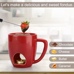 BSTKEY 230ML Personal Chocolate Fondue Mug Set, Ceramic Butter Warmer Set, Mini Melt Hot Pot Cup Set for Cheese Chocolate Butter Caramel, with 2 Forks (Red)