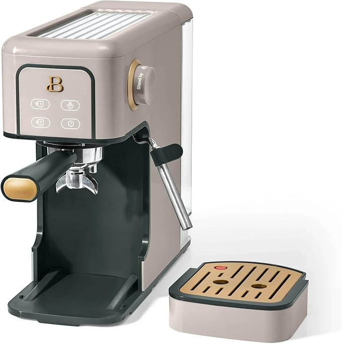 Beautiful 20-Bar Slim Espresso Machine | Single & Double Shot Programmable Brewing, Compact 4.7-in Width, Stainless Cup Warmer, Auto Shut-Off, 50 oz Tank (Porcini Taupe)