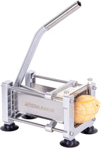 Rismonar French Fry Cutter Stainless Steel Potato Slicer With 1/2in 1/4in 3/8in Blade for Carrots Cucumbers Vegetables (Silver, Machine + 1/2 & 3/8)