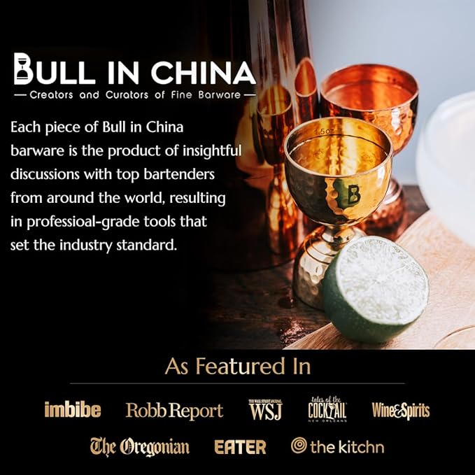 Hammered Bell Jigger by Bull In China - Premium 100% Brass with 0.25oz to 2oz Measures for Cocktails, Bars & Bartenders