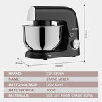 Stand Mixer, 5.5 Quart, 10 Speed Tilt-Head Food Mixer, Kitchen Electric Mixer with SS Bowl, Copper Motor, Beater, Dough Hook, SS Egg Whisk (300W Black)