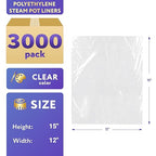 APQ Pack of 3000 Steam Table Pan Liners with Twist Tie 15 x 12 for 1/6 Pan. Disposable Polyethylene Pan Liners 15x12. Poly Bun Pan Covers for Caterers, Cafeterias, Restaurants.