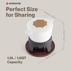 Swissmar Sierra Cast Iron Fondue Set, 1.6 Quart / 1.6 Liter – Perfect for Meat, Cheese, & Chocolate Fondues – Ideal for Family Bonding & Hosting Gifts - 12-Pieces, Matte White
