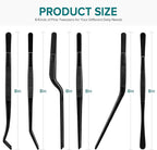 Kitchen Tweezer Tongs Set,6 Pcs Kitchen Tweezers,8" Cooking Tweezers Set,Stainless-Steel Food Chef Culinary Tweezers Tongs for Baking Decorating Feeding Plating,Black