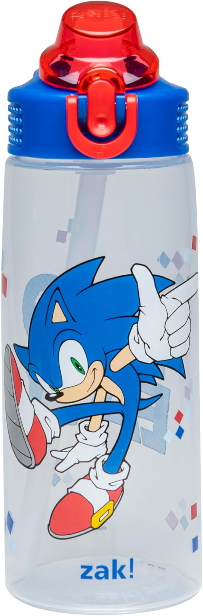 Zak Designs Sonic the Hedgehog Sage Water Bottle For School or Travel, 25oz Durable Plastic Water Bottle With Straw, Handle, and Leak-Proof, Pop-Up Spout Cover (Sonic)