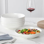 MALACASA 8.85" Large Pasta Bowls, 42 OZ White Salad Bowls Soup Bowls, Porcelain Serving Bowls Set of 6, Large Kitchen Bowl Plates Pasta Plates, Microwave & Dishwasher Safe, Series REGULAR