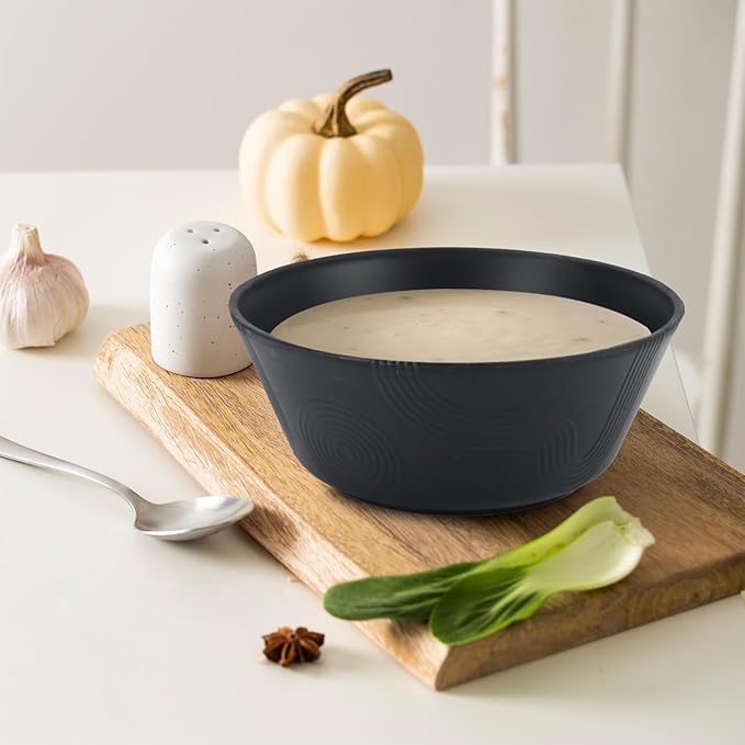 Homienly Cereal Bowl, Large Soup Bowl Set, Wheat Straw Bowl with Textured Design - 36oz Bowl Set, 6 PCS Microwave and Dishwasher Safe Bowls, Bowls for Kitchen, Serving Soup,Ramen,Pho,Salad - Black