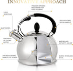 SUSTEAS Stove Top Whistling Tea Kettle - Food Grade Stainless Steel Teakettle Teapot with Cool Touch Ergonomic Handle, With 1 Silicone Pinch Mitt Included,2.64 Quart(SILVER)