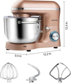 Aucma Stand Mixer,6.5-QT 660W 6-Speed Tilt-Head Food Mixer, Kitchen Electric Mixer with Dough Hook, Wire Whip & Beater (6.5QT, Champagne)