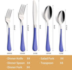 20-Piece Blue Silverware Set 18/0 Stainless Steel Silverware Set Blue Handle Cutlery Set Service for 4 Dinner Knives Forks Spoons Set Flatware Set Finish Dishwasher Safe