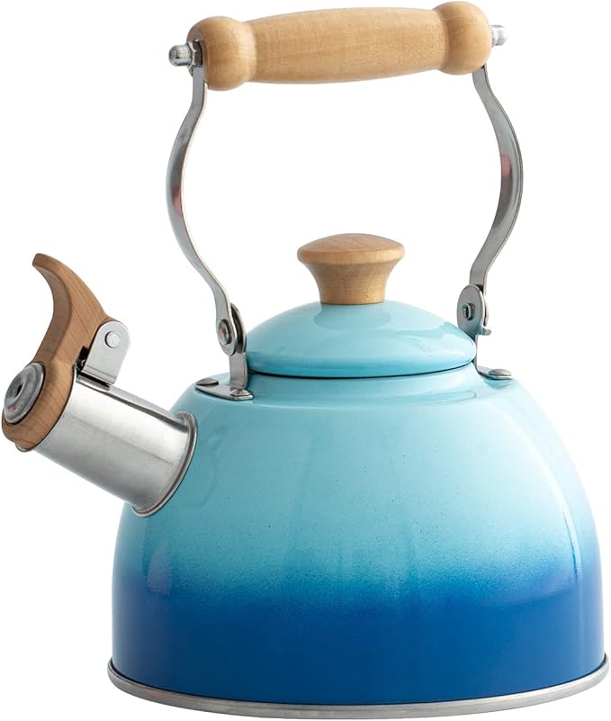 ROCKURWOK Tea Kettle, Tea Pot with Cool Touch Ergonomic Handle, Teapot Food Grade Stainless Steel, Tea Kettle Stovetop, Kettle Teapot, Whistling Tea Kettle, Small Tea Pot, 1.6 Quart (Blue)