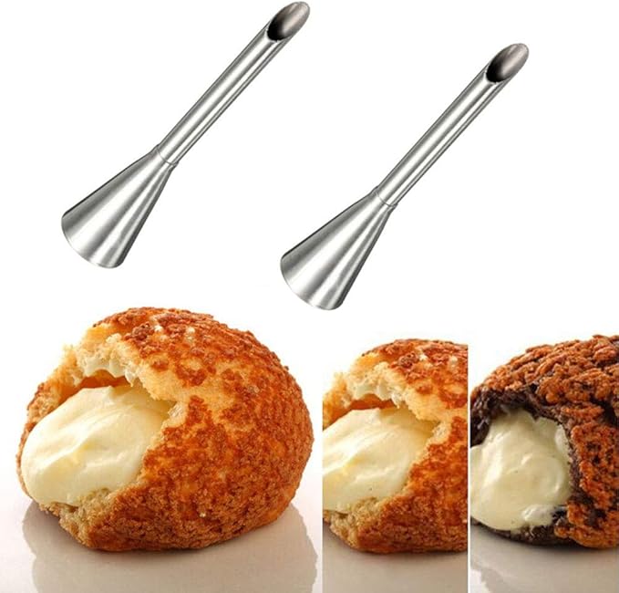 2pcs Cream Icing Piping Nozzle Tip Stainless Steel Pastry Cupcake Cake Decorating Tips Puff Nozzle Tip Pastry Tool