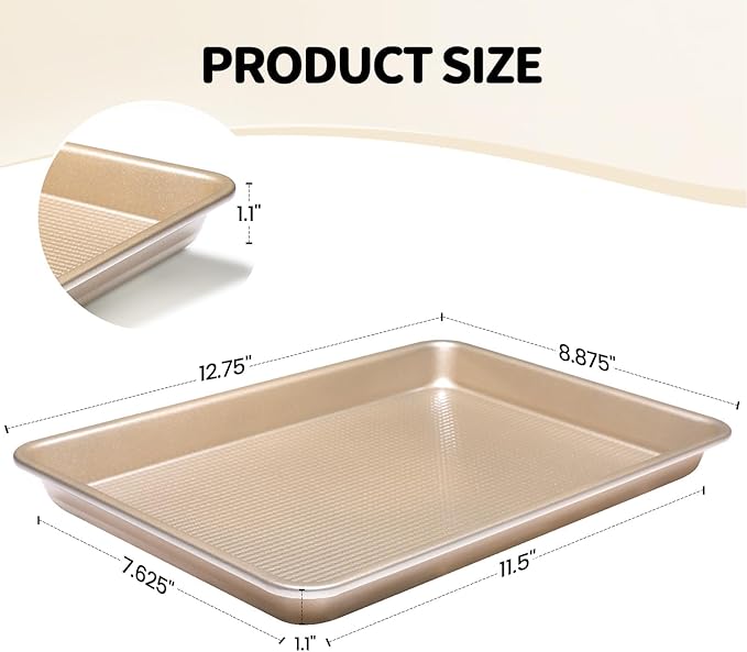 Vinino Quarter Sheet Pan, Baking Sheet, Cookie Sheets For Baking With Square Texture Pattern, Thicker Carbon Steel Non-Stick Baking Pan Tray