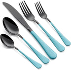20-Piece Black and Lake Blue Silverware Set 18/0 Stainless Steel Silverware Set Lake Blue Handle Cutlery Set Service for 4 Dinner Knives Forks Spoons Set Flatware Set Finish Dishwasher Safe