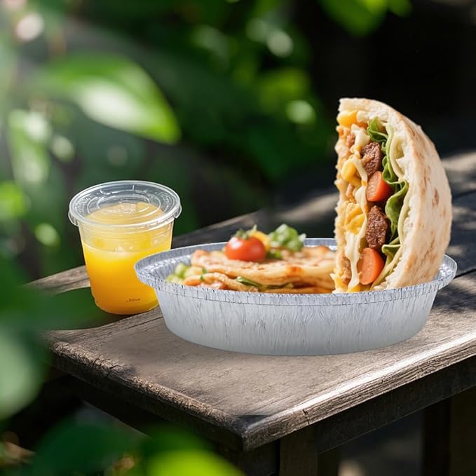 Aluminum Pans 9” Round Foil Pans (50Pack) Baking Pans Roasting Pan Great for Cooking, Heating, Storing