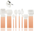JASHII Silverware Set - 24-Piece Stainless Steel Flatware Set with Satin Finish - Dishwasher Safe - Matte Orange Silver