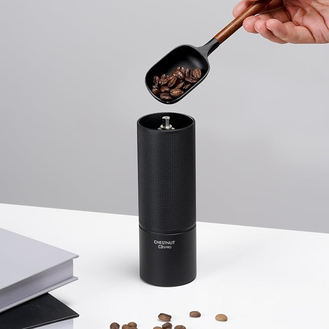 TIMEMORE Manual Coffee Grinder Foldable Handle Burr Coffee Grinder with Capacity 20g Chestnut C3S PRO Internal External Adjustable Setting, Double Bearing Positioning for Travel Camping, Home Black