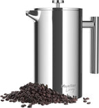 MuellerLiving French Press Coffee Maker 34oz, Stainless Steel French Press Coffee, 4 Filter Heat Resistant Double Insulated, Rust-Free, Food Grade, Dishwasher Safe Coffee Pot