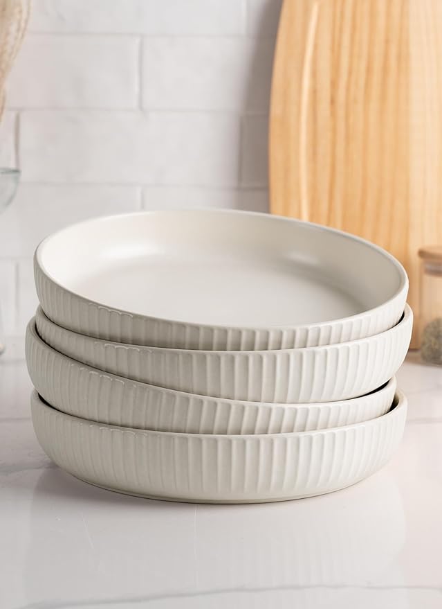 famiware Starlight Large pasta bowls set of 4, Serving Bowls for Pasta, Salad, Dinner, Oatmeal. Microwave Safe-36 oz, 8.46inch, Matte white