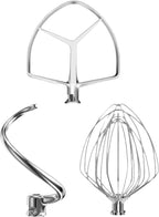 Stainless Steel Stand Mixer Attachment 3-Piece Set for KitchenAid 7QT Lift Bowl Mixer. Includes whisk, flat beater and dough hook for KitchenAid 7-quart mixer, Dishwasher Safe