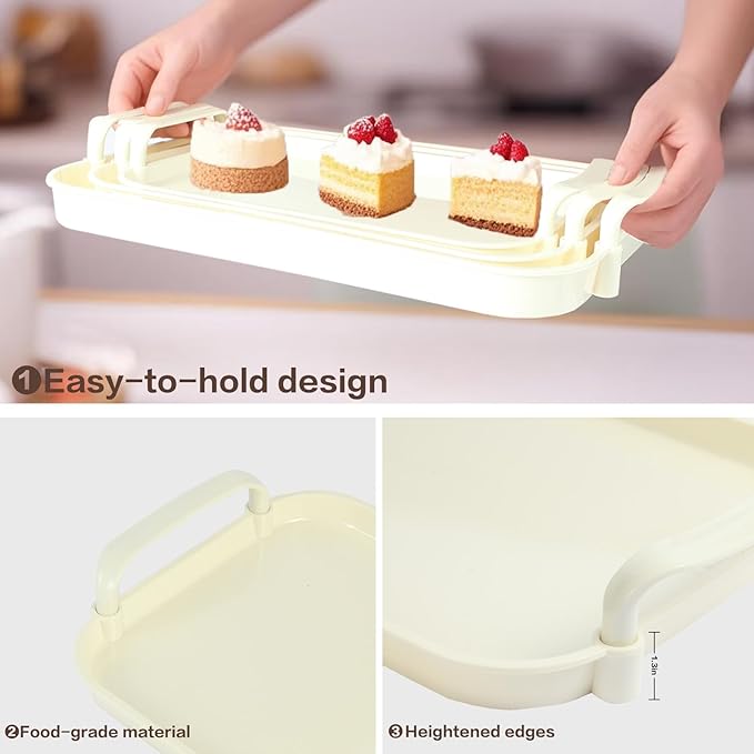 Serving Tray with Handles Set of 3 Rectangular Large Serving Platters 18.3/16.7/14.8 Inch White Plates for Dinner, Party, Entertaining, Cream