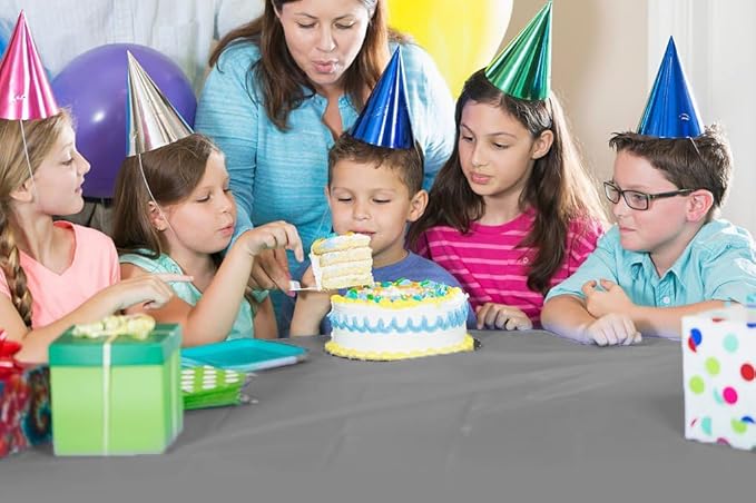 Exquisite Party Solids 54 Inch X 100 Feet Silver Plastic Table Cover Roll in A Cut - to - Size Box with Convenient Slide Cutter. Cuts Up to 12 Rectangle 8 Feet Plastic Disposable Tablecloths