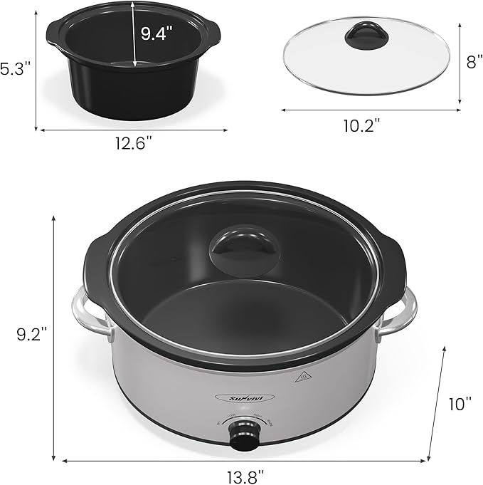 4QT Slow Cooker & Mini Food Warmer with Removable Ceramic Pot, 3 Heating Settings, Dishwasher Safe Glass Lid, Stainless Steel,Sliver