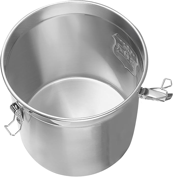 DYNAMI 304 Stainless Steel Containers With Lid,202oz Airtight Flour Container for Kitchen,5-10lbs Metal Airtight Canisters Milk Jug Coffee Bean Cookies Canisters w/Locking Clamp (6L/1.6Gal)