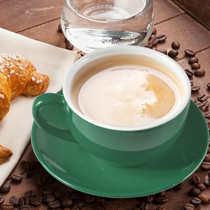 Porcelain Coffee Cup with Saucer 220ml/7.3oz for Cappuccino, Latte, and Tea, Cyan