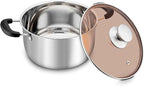 TeamFar Stock Pot 6 qt, Stainless Steel Stock Pasta Soup Pot with Lid, Double Bakelite Heat-Proof Handles & Tempered Glass Lid, Dishwasher Safe & Easy Cleanup, Non-Toxic & Healthy