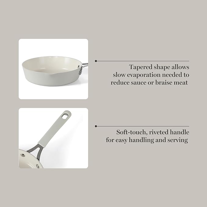 Martha Stewart Heathland 8 Inch Aluminum Fry Pan Cookware Non-Toxic Premium Ceramic Non Stick Frying Pan, Kitchen Egg Pan, Omelet Pan, Always Pan, Pots and Pans, Linen White, Induction Safe