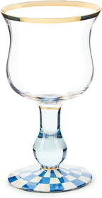 MACKENZIE-CHILDS Stemmed Wine Glass, Decorative Glassware, 16 Ounces, Blue-and-White Royal Check