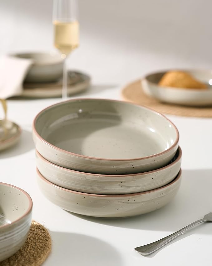 famiware Milkyway 33 oz Bowl Set, Pasta Bowls Set of 4, Salad Bowls, Double Reactive Glaze, Sturdy & Stackable, Ideal for Housewarming, Festivals, Matcha Green with Speckles