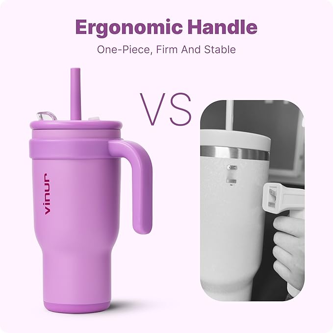 VINUR Insulated Tumbler with Handle-30 oz Stainless Steel Coffee Travel Mug with Leak Proof Straw Lid| Water Cup for Travel|Cup Holder Friendly|Gifts for Women, Lilac Purple