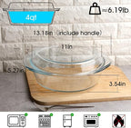NUTRIUPS 4QT Round Glass Casserole Dish with Lid 11inch Large Glass Microwave Bowls with Lid