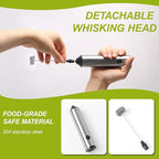 Electric Milk Frother Handheld with Small Wooden Spoon, Mini Coffee Frother Wand Rechargeable 3-Speed Drink Mixer Stainless Steel Matcha Whisk For Latte, Matcha Powder, Cappuccino, Hot Chocolate, Egg