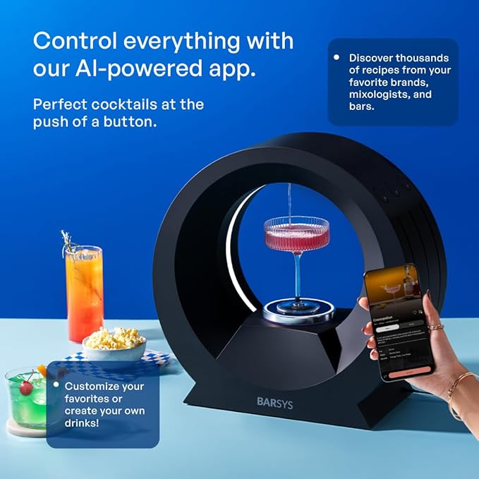 Barsys 360 Cocktail Maker Machine (Black) : Smart Margarita Machine & Home Bartender Drink Maker for Cocktails, Mixed Drinks, and Mocktails