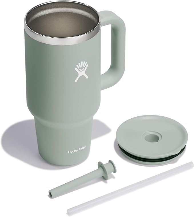 Hydro Flask 32 Oz Travel Tumbler with Handle, Lid and Straw - Insulated Stainless Steel in Agave