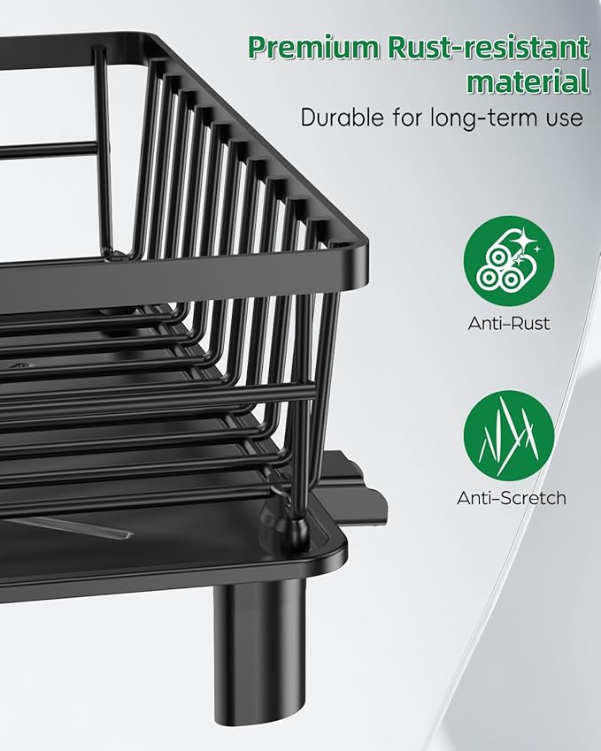 Dish Drying Rack for Kitchen Counter, Stainless Steel Drainer Anti Rust, Smart Drainage System Drainboard with Detachable Cutlery Holder, Handwash Dish Helper for Home, Apartment Space Saving