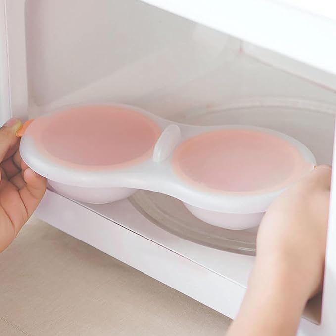 Microwave Egg Poacher 2 Eggs, Double Layer Egg Boiler for Microwave 2 Cavity Eggs Poacher Steamer Boiled Egg Cup Mold Microwave Boiled Eggs Maker for Egg Boiler Hamburg Sandwiches (Yellow+Accessories)