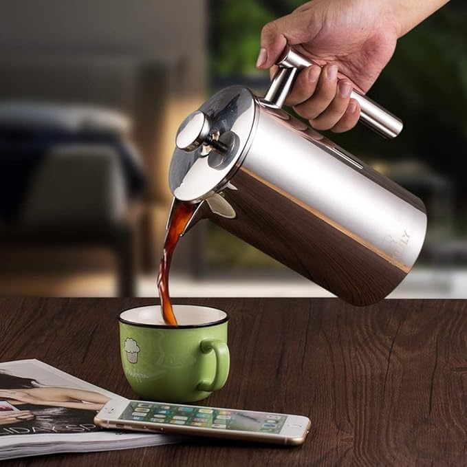 Miuly 21OZ French Press Coffee Maker 600ML Stainless Steel Coffee Press with 3 Level Filtration System, Double Wall Insulated French Press with 2 Filters