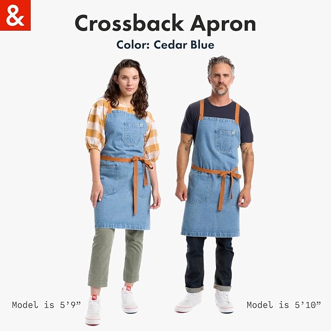 hedley & bennett Crossback Apron - Crossback Chef Apron with Pockets - 100% Cotton Denim, 8oz - Cedar Blue